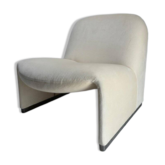 Alky Lounge Chair in White Velvet attributed to Giancarlo Piretti for Anonima Castelli, Italy, 1960s