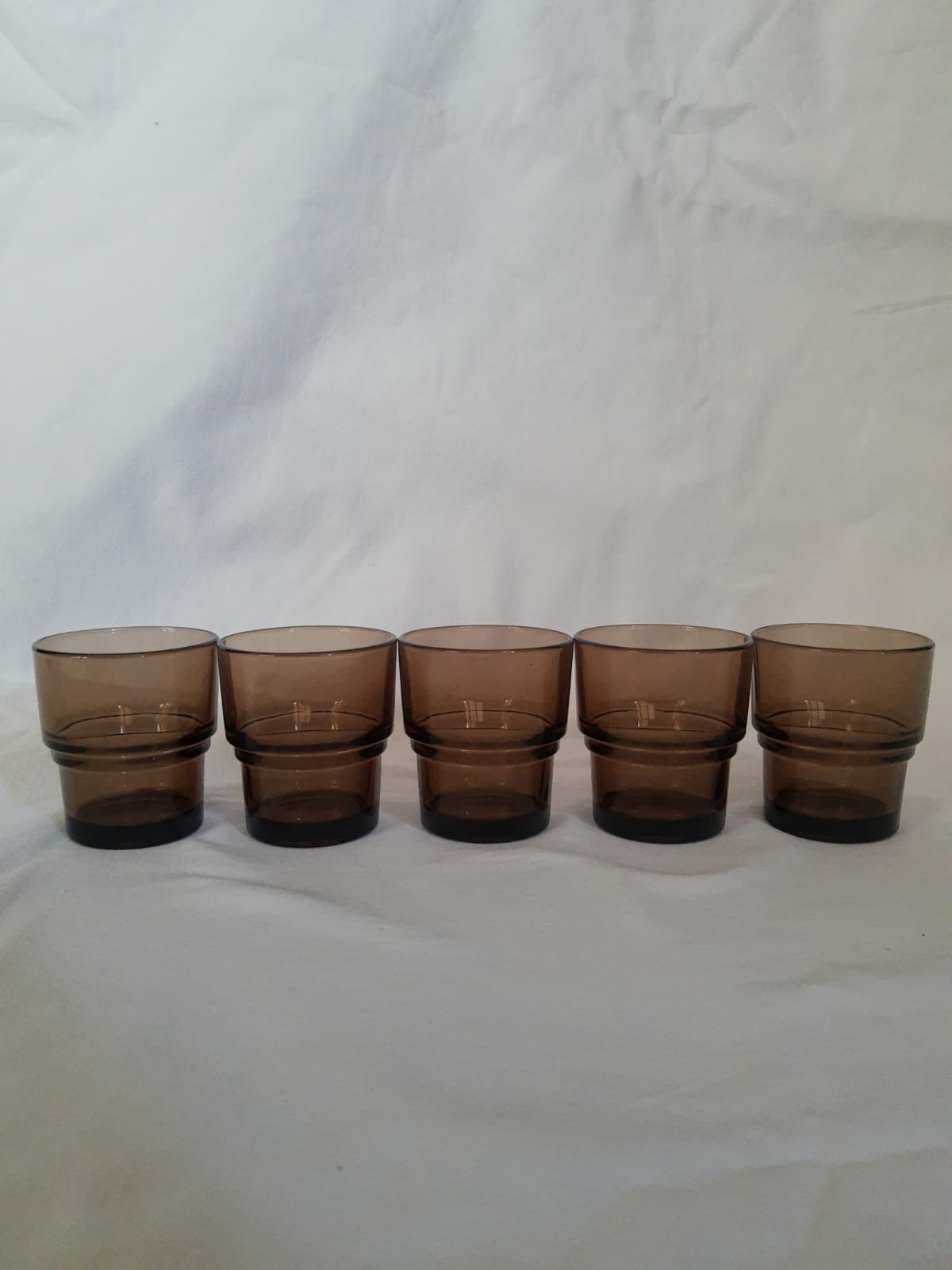 Lot de 5 verres fumés vereco empilable années 70 vintage