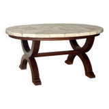 Coffee table in wood, marble and onyx.