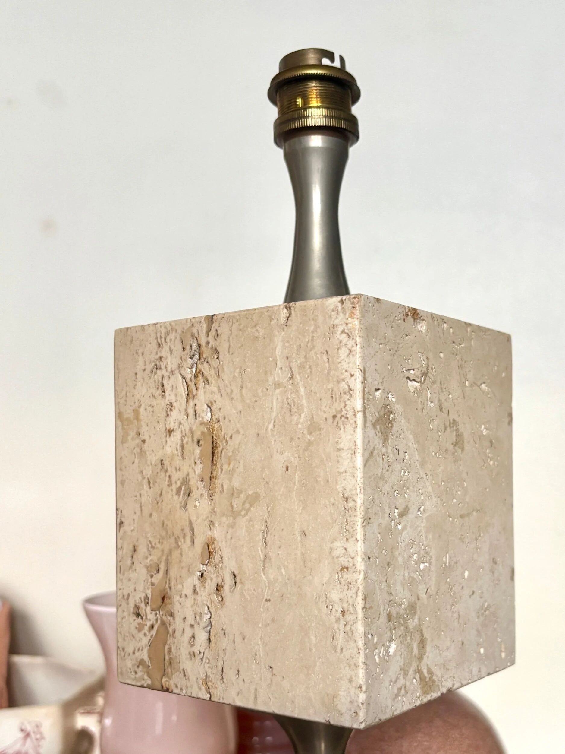Lamp base in travertine by Philippe Barbier, 1970