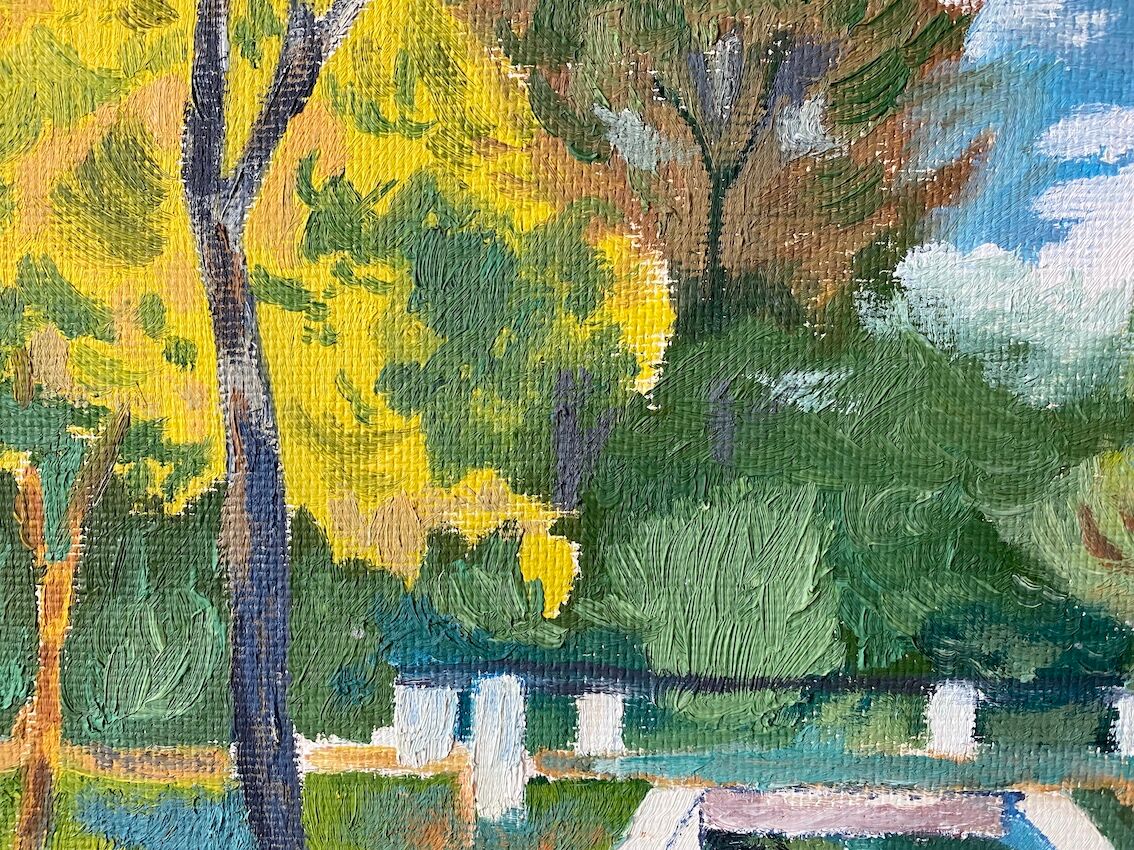 Mid Century Vintage Oil Framed Painting - The Courtyard
