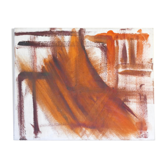 Tableau, peinture abstraite tons orangés, années 60