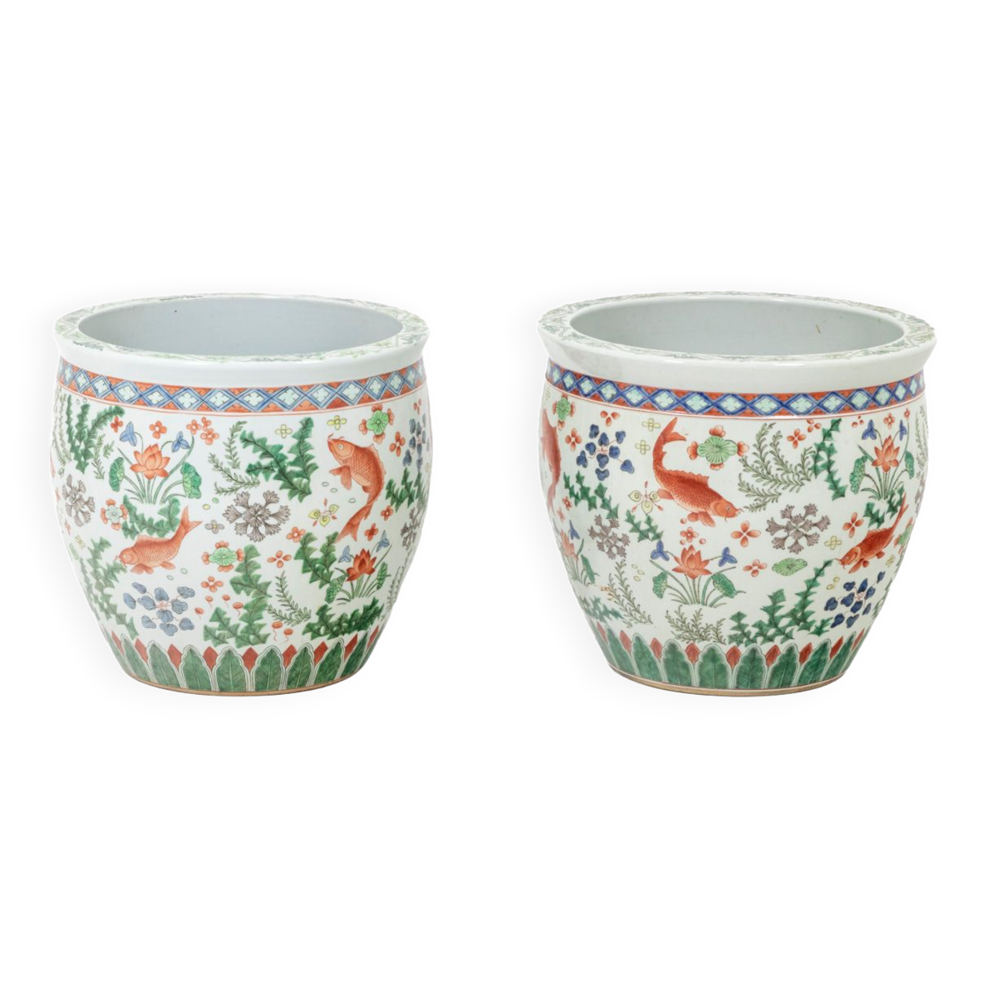 Paire de jardinières en porcelaine Canton, circa 1950