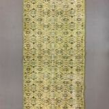 Distressed Turkish Runner 190x82 cm wool Vintage rug, Overdyed Yellow, Black