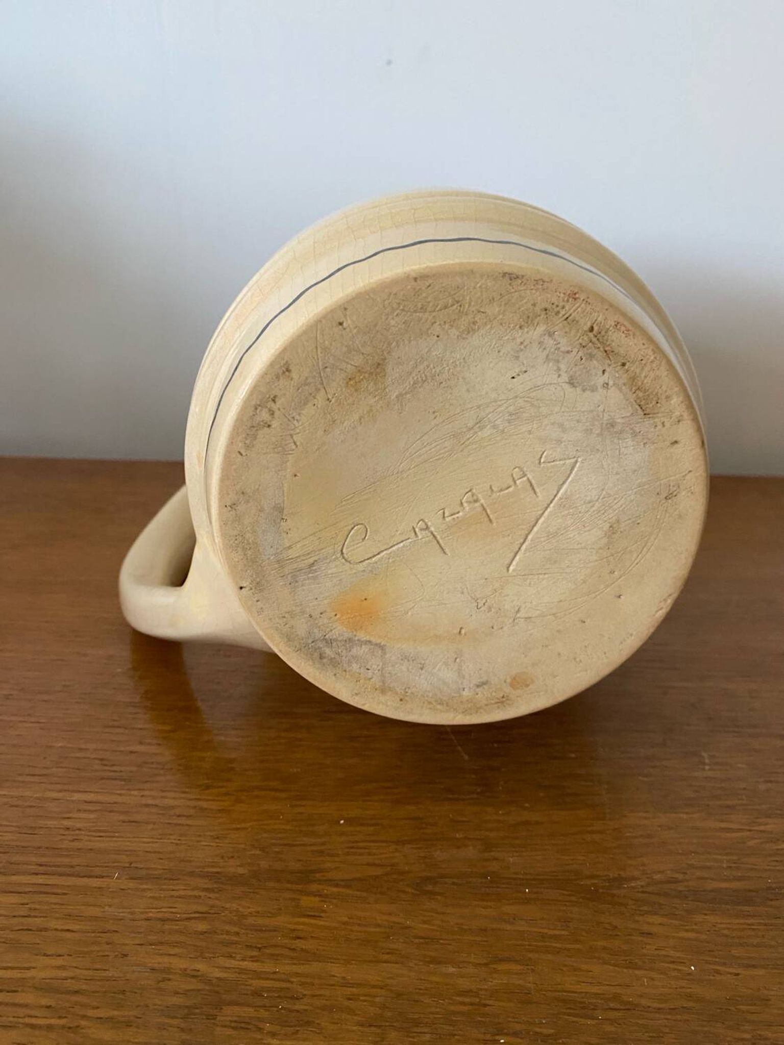 Old pitcher cazalas paule douau ceramic beige basque couple vintage