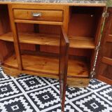 Narrow Art Deco sideboard in light walnut with gray marble top