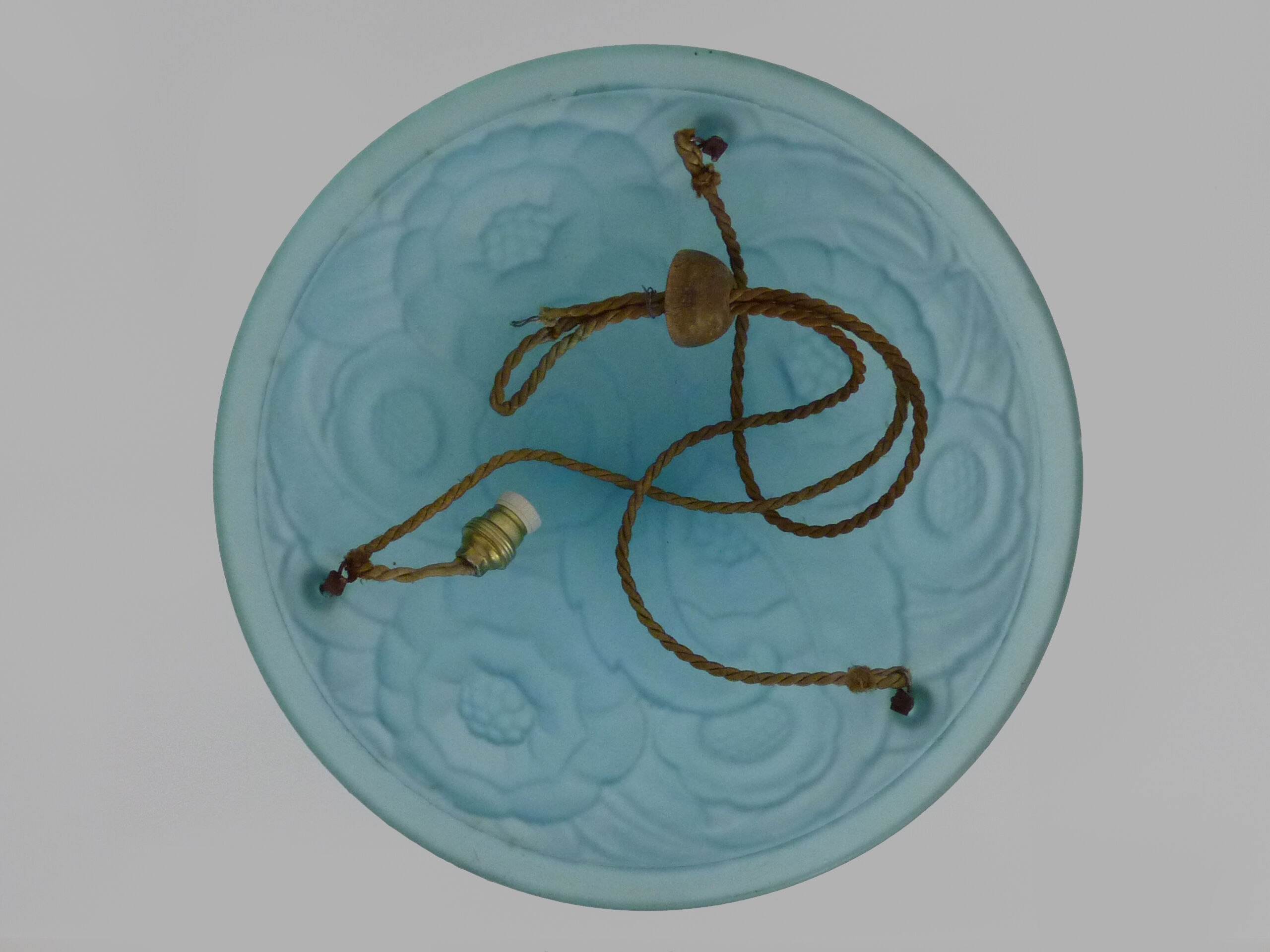 Suspension vasque art déco 1 feu, en pâte de verre bleu, années 30