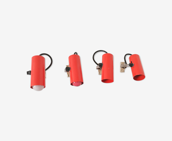 4 Space Age rétro orange rail rail track spot lights vintage