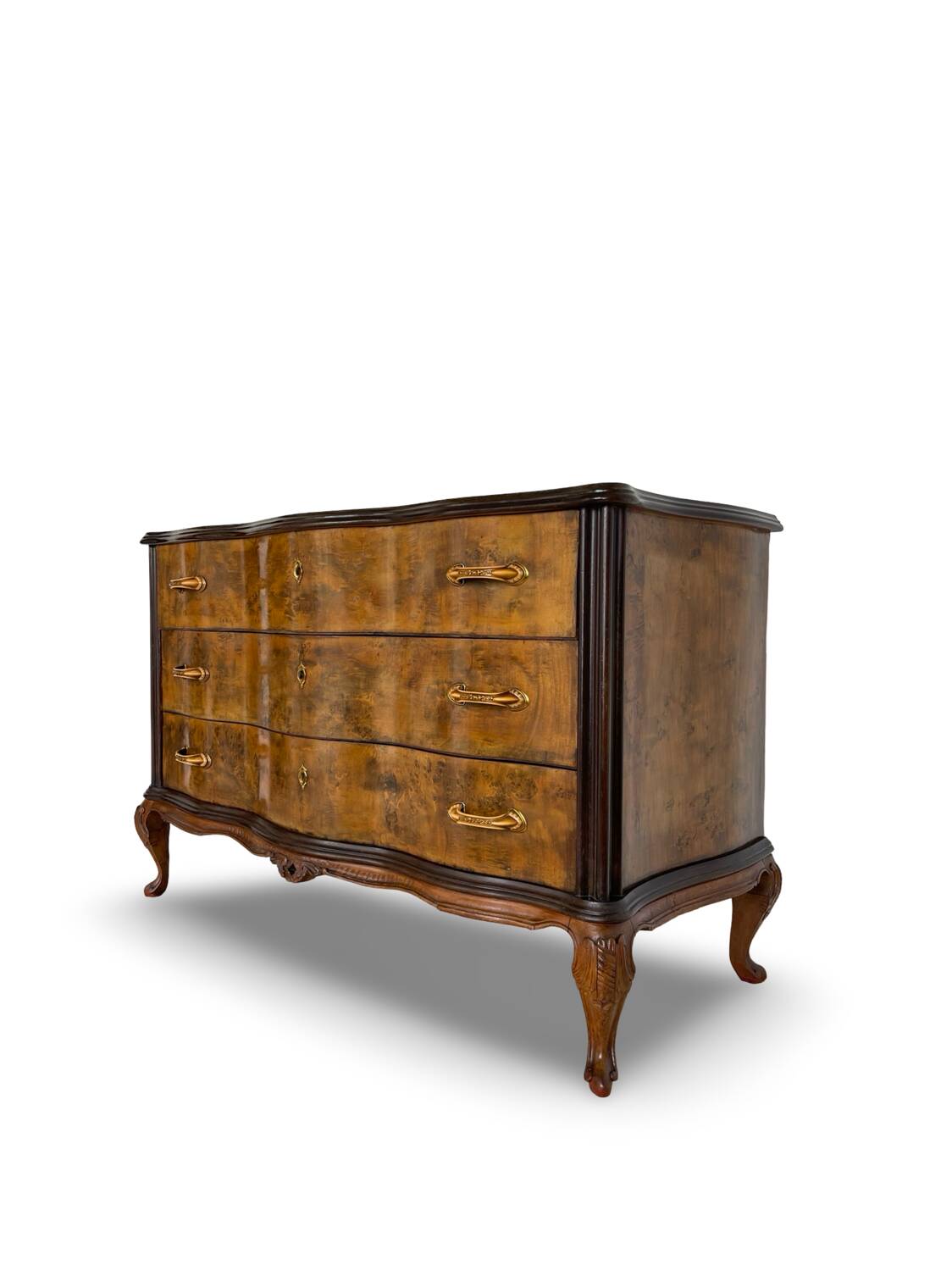 Commode italienne Art déco en loupe de noyer, années 1940-50