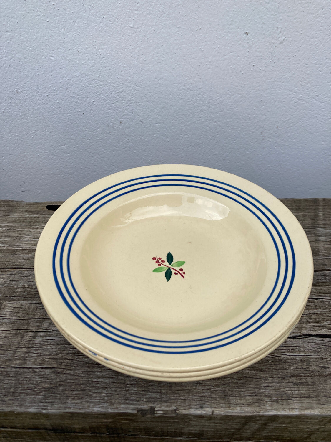 3 vintage beige soup plates Gien model Yvonne