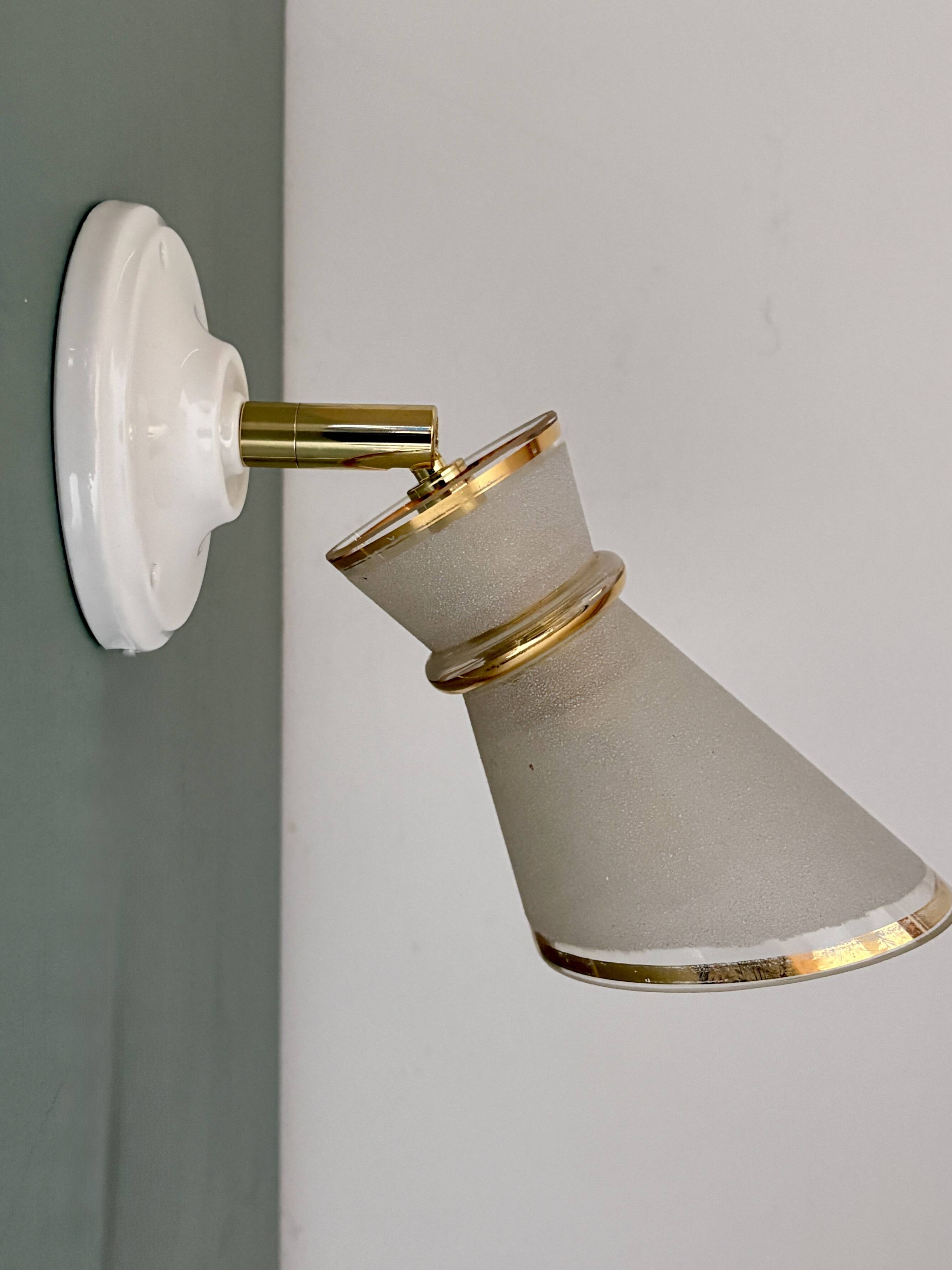 Vintage tulip wall light in white and gold frosted glass