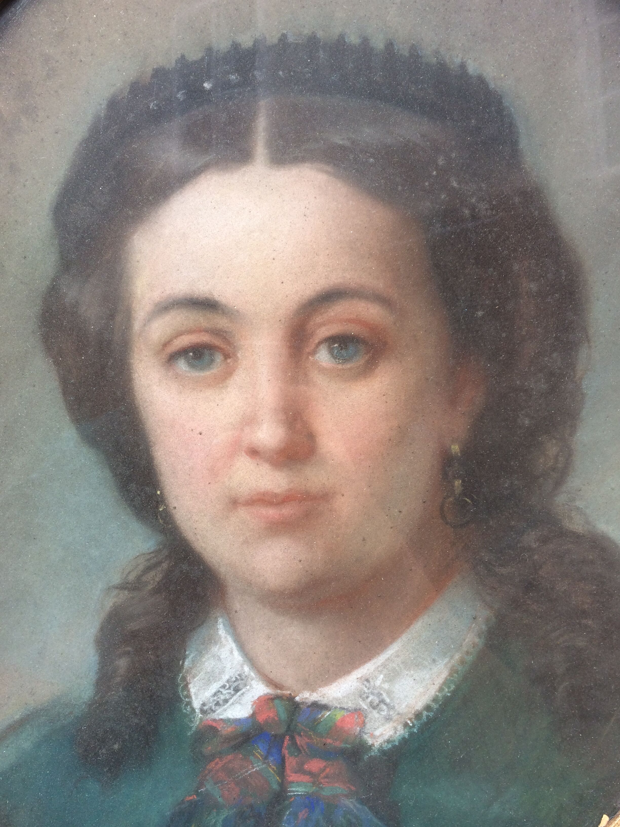 Pastel 19th century girl with old frame