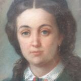 Pastel 19th century girl with old frame