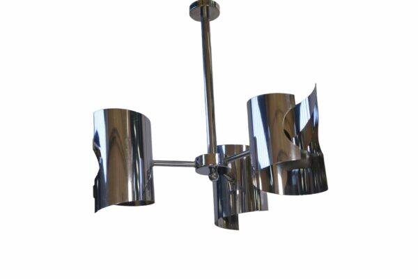 Vintage chrome steel pendant light, 1970s design