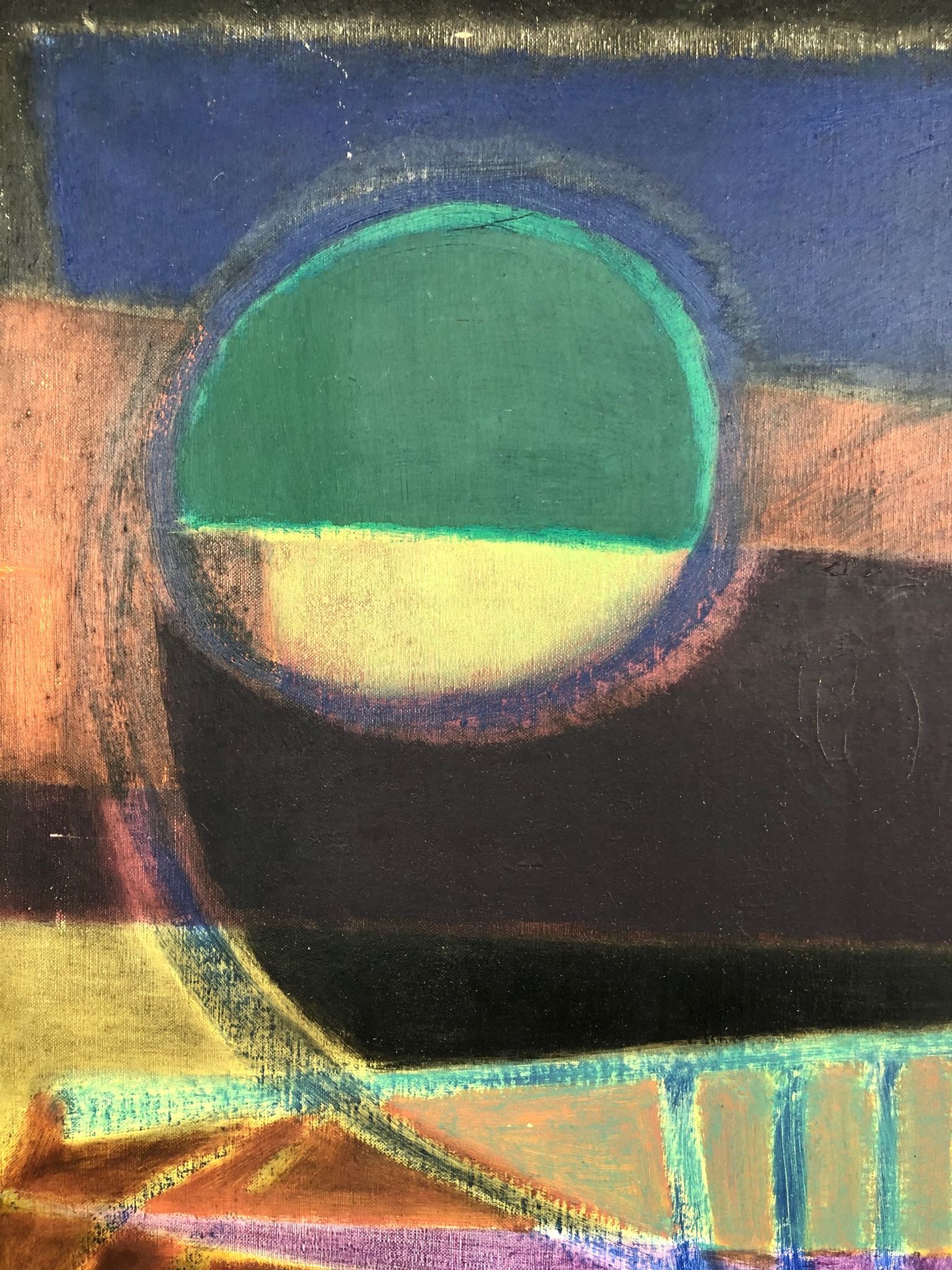 Huile sur toile abstraite signée Echegut, XXème