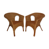 Paire de fauteuils osier vintage