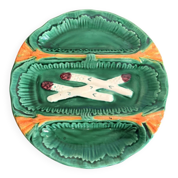 Plate, vintage asparagus dish in majolica