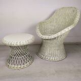 White rattan armchair and table