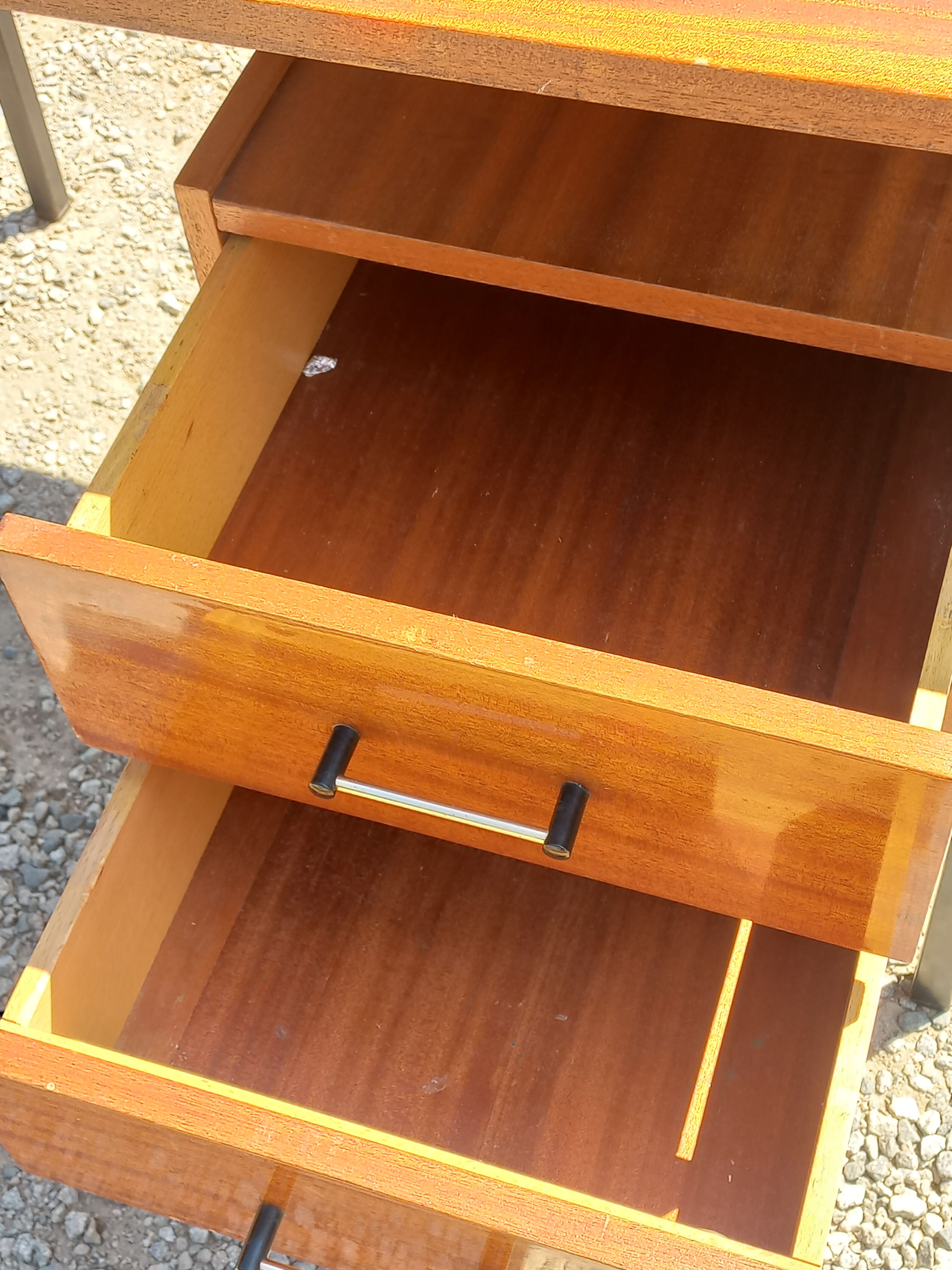 Desk of the 60s in mahogany base metal tubes 2 drawers