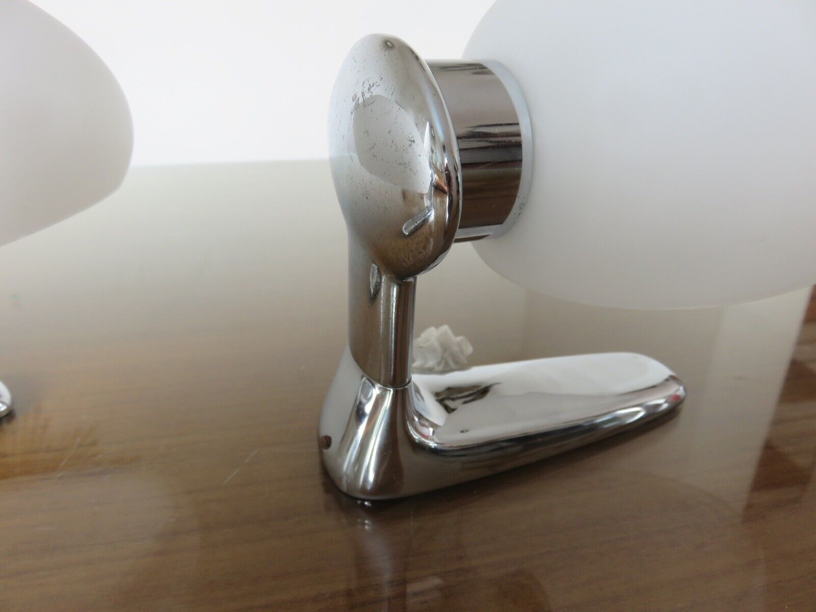 Wall lamps in chromed metal and opaline glass