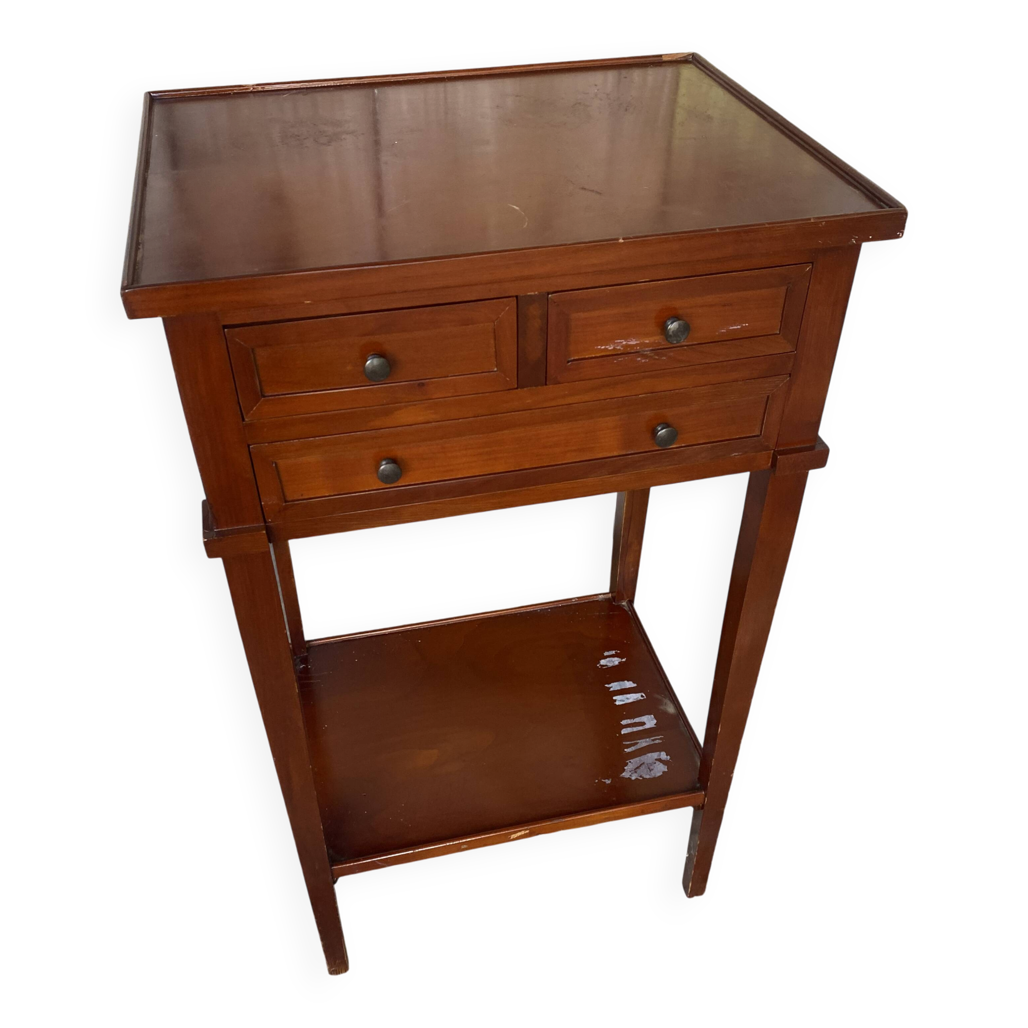 Antique Nightstand Entry Table Cherry Wood 3 Drawers Vintage #D995