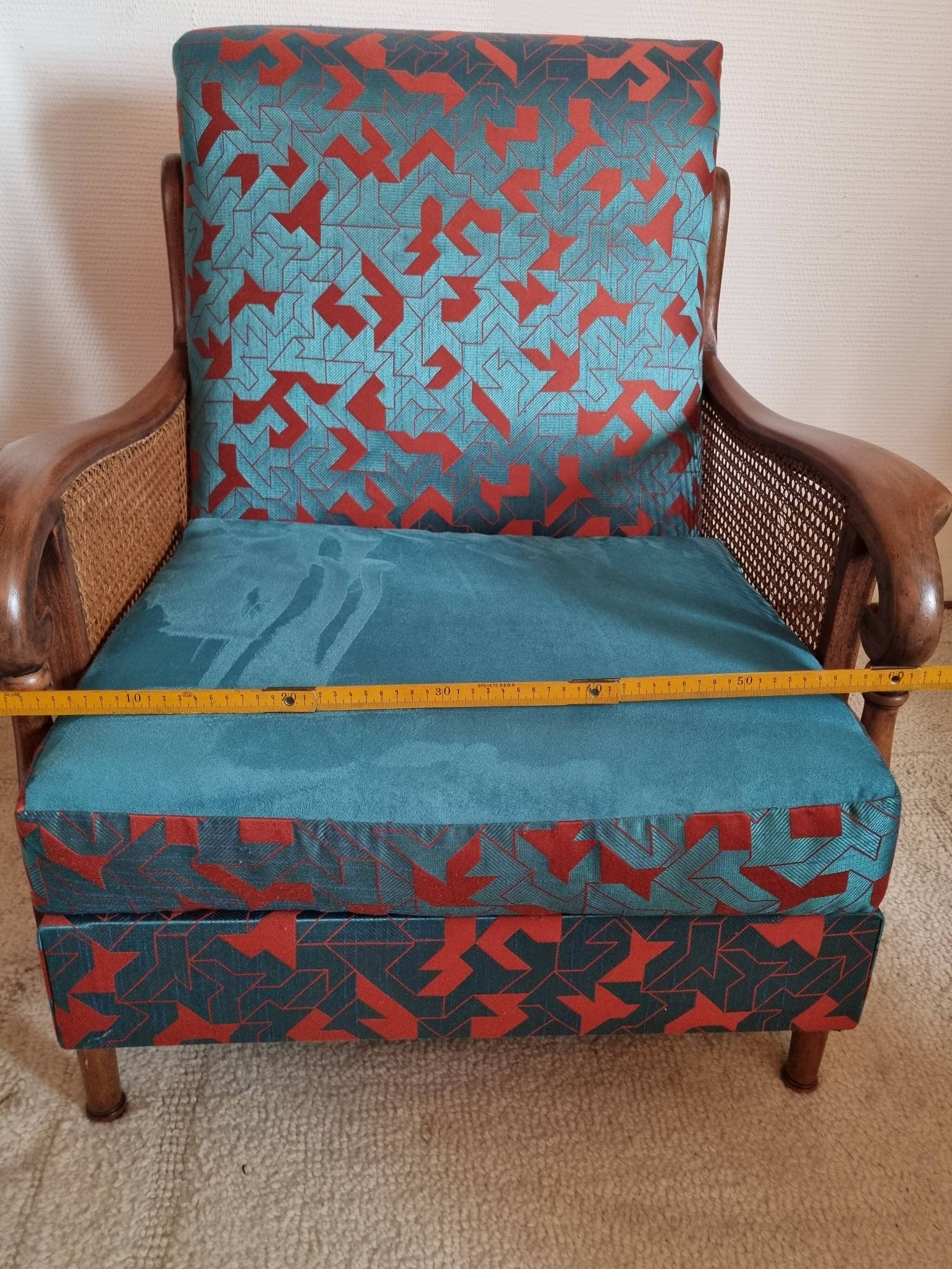 Bridge armchair in wood and cane from the 1950s.