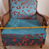 Vintage wooden and cane bridge armchair from the 1950s