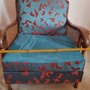 Bridge armchair in wood and cane from the 1950s.
