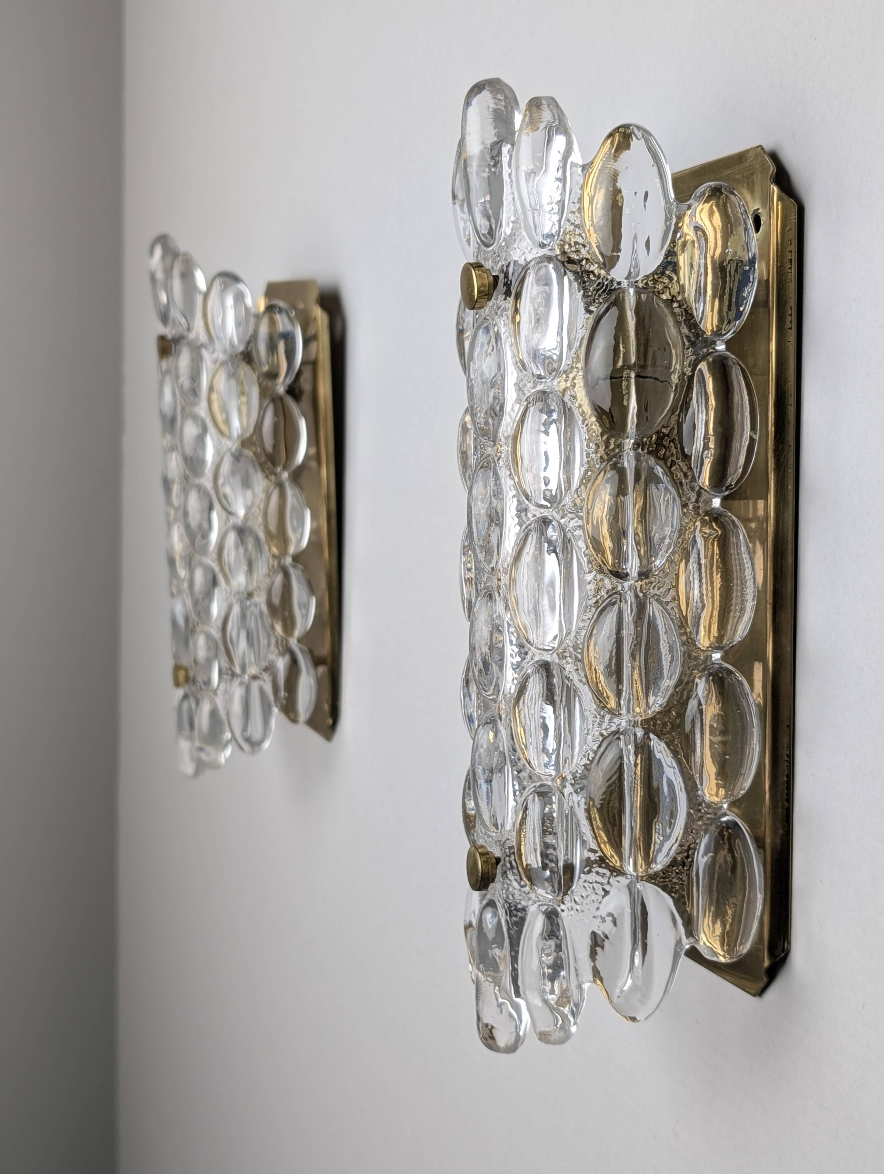 Pair of ÖIA Swedish Glass and Brass Wall Sconces 1960s
