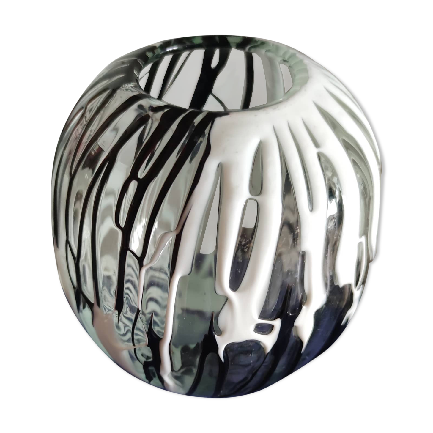 Spherical vase in glass and glass paste, circa 1970