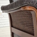 1970s, Scandinavian armchair, brown furniture leather, teak wood legs.