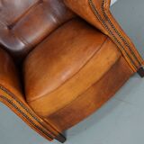 Fauteuil club vintage en cuir couleur cognac hollandais
