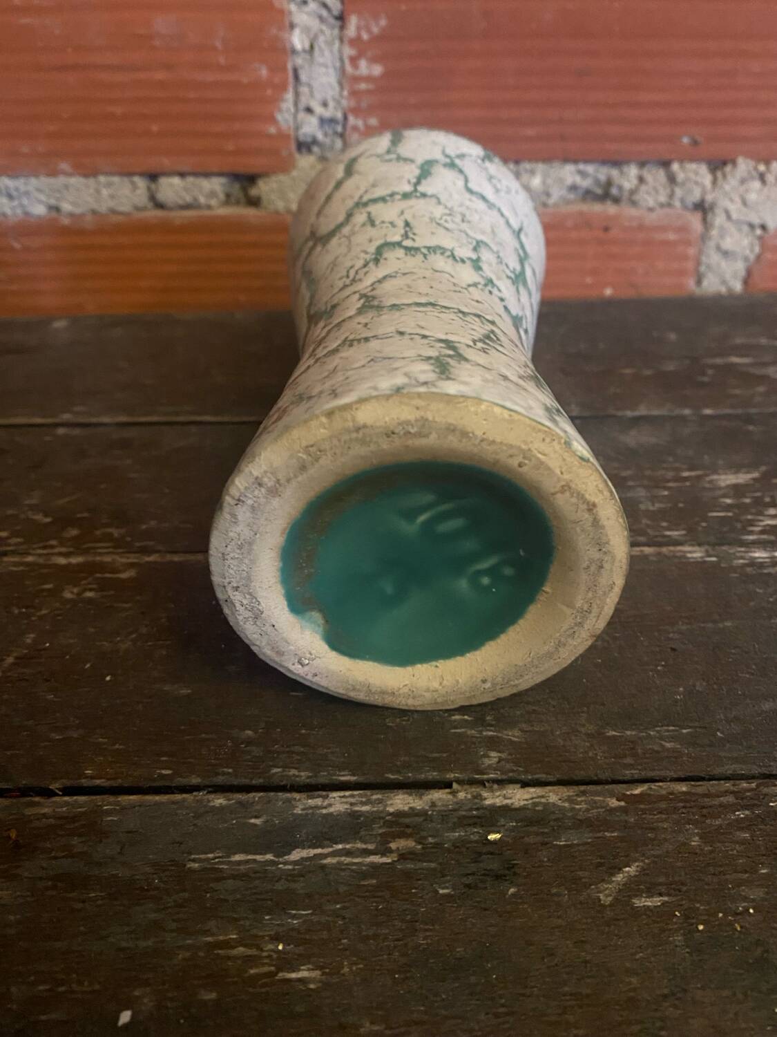 Antique Diabolo Vase VALLAURIS Cracked White & Green Ceramic Vintage