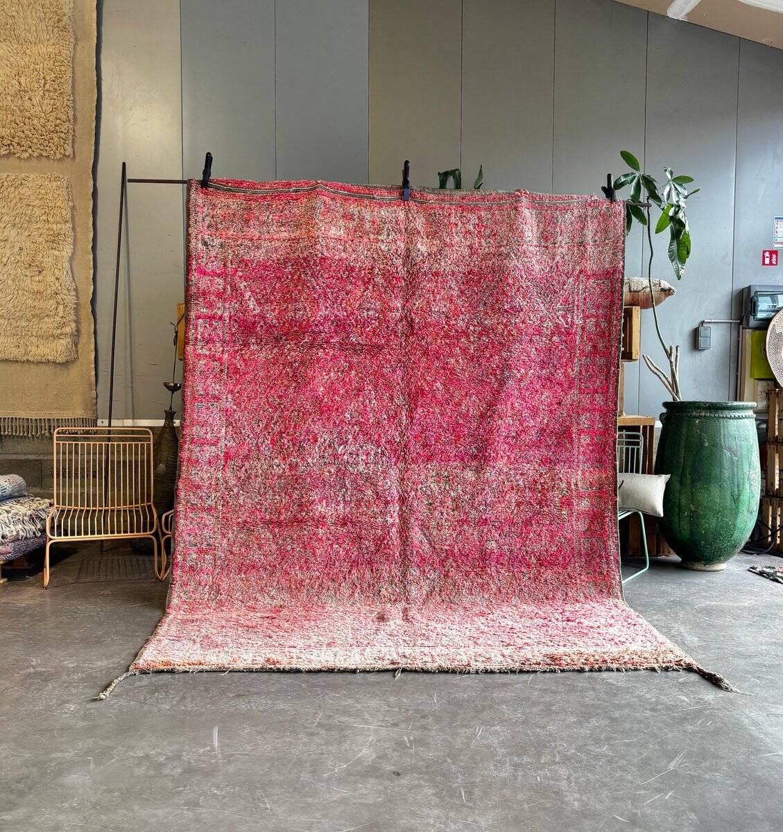 Large modern Berber Boujad rug in pink wool.