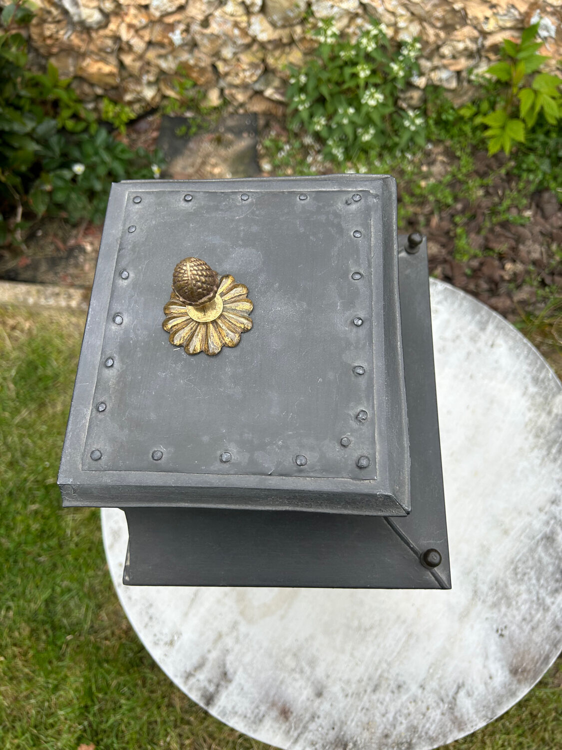 Tin and glass lantern