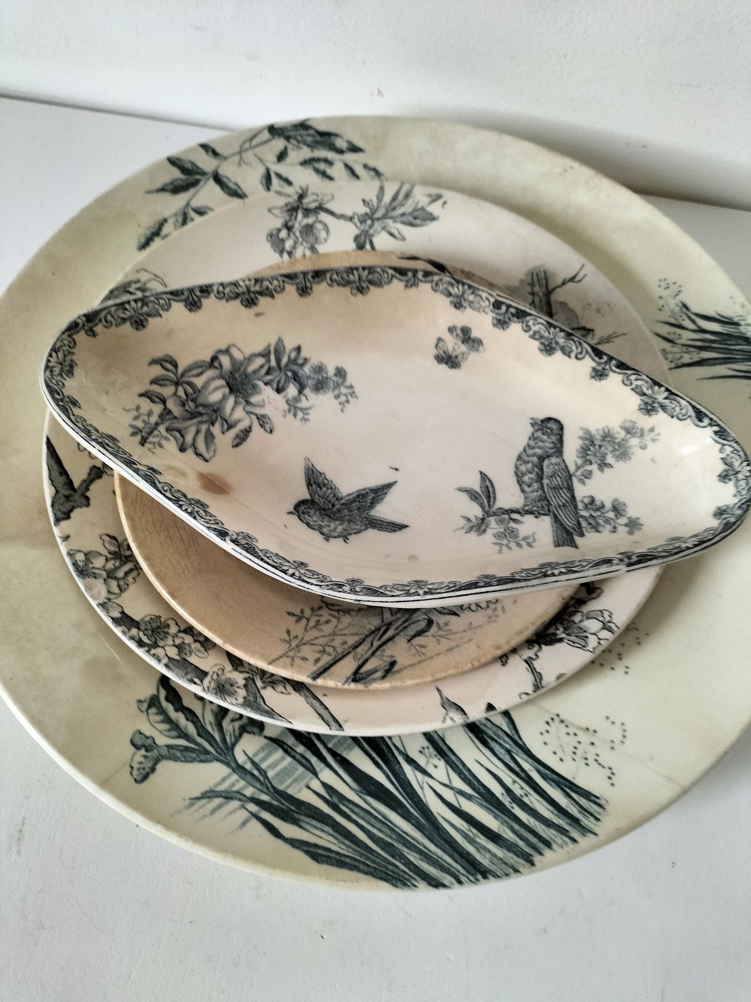 Ensemble 4 terres de fer anciennes – décors naturalistes – vers 1890-1910