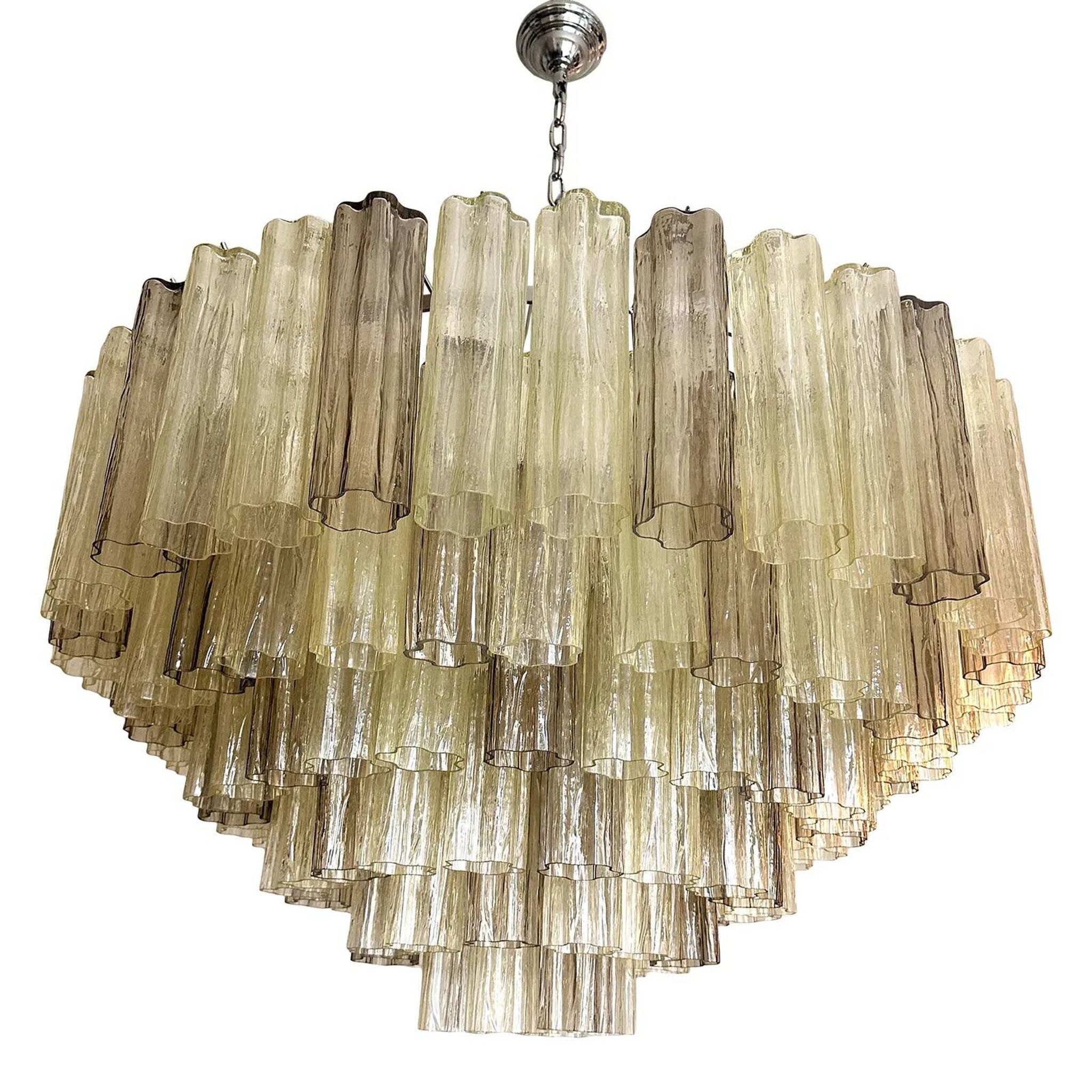 Luxury Huge Champagne E Fumè “Tronchi” Murano Glass Chandelier in Venini Style