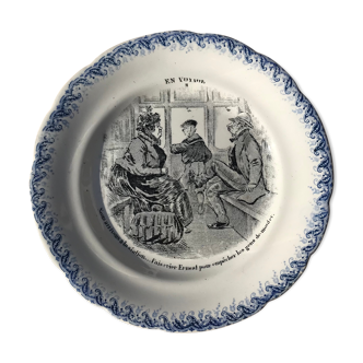 Talking plate "En voyage" n•VIII - faience factory Choisy le roi