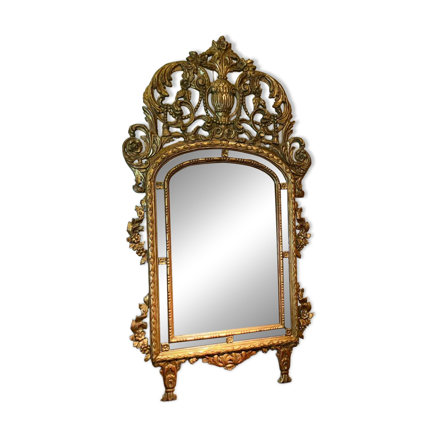 Large 19th Century French Giltwood Marriage Mirror Antique Overmantel Mirror with Original Mercury Foxed Glass