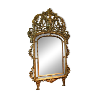Large 19th Century French Giltwood Marriage Mirror Antique Overmantel Mirror with Original Mercury Foxed Glass