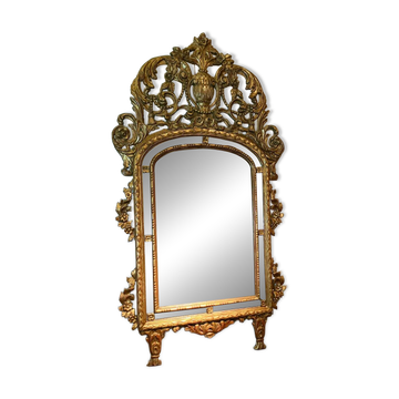 Large 19th Century French Giltwood Marriage Mirror Antique Overmantel Mirror with Original Mercury Foxed Glass