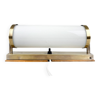 1930's Bauhaus Brass & Milk Glass Wall Lamp, Czechoslovakia