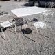 Old wrought iron garden furniture, table + 2 armchairs + 2 chairs