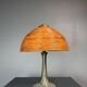 Midcentury mushroom pencil reed rattan bamboo and brass table lamp, 1970s