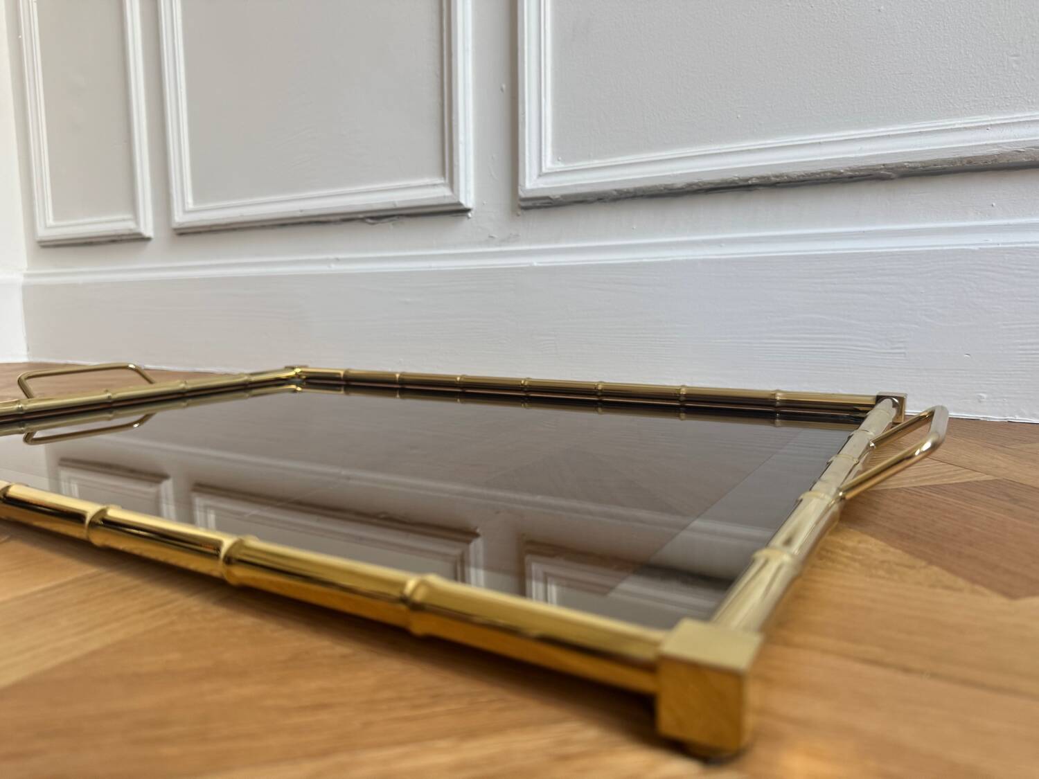 Gold metal bamboo tray, 1970s