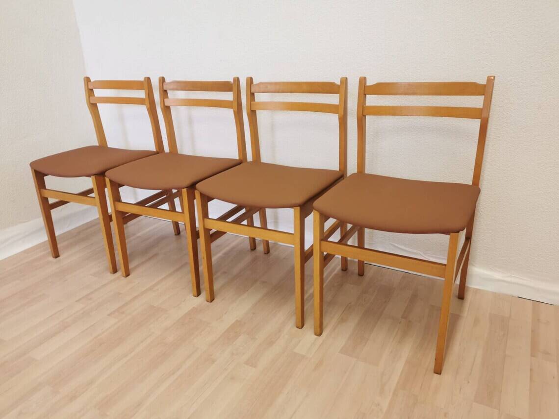 Set of 4 Vintage Branko Ursic Dining Chair: 1970s Scandinavian Wood & Brown