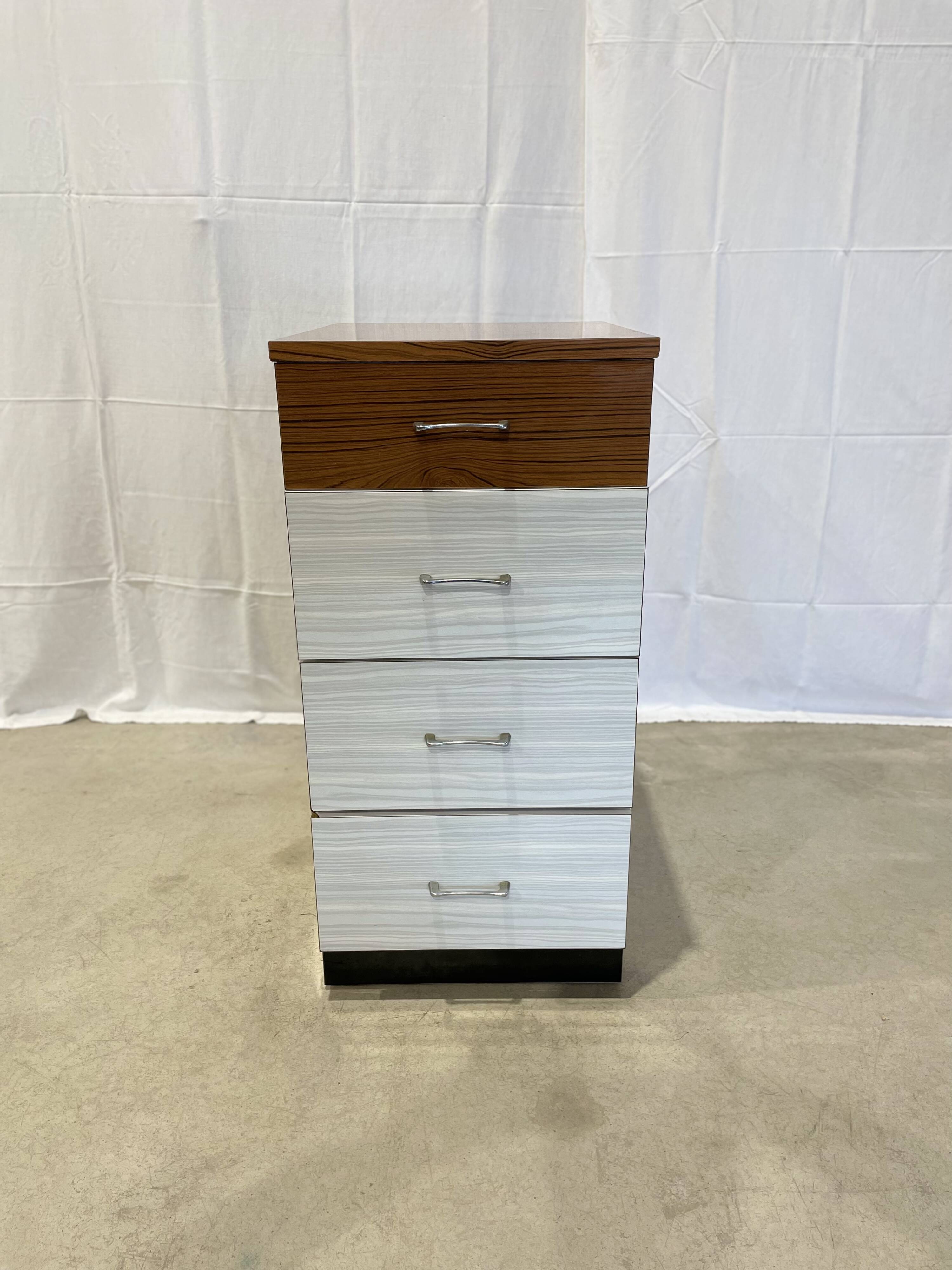 Vintage white and brown formica dresser with 4 deep drawers