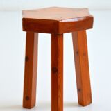 Antique brutalist stool in solid pine