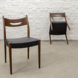 Teak and Black Leatherette Vintage Design Dining Chairs, 1960s