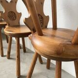 Set of 4 Savoyard pine chairs from the 60s
